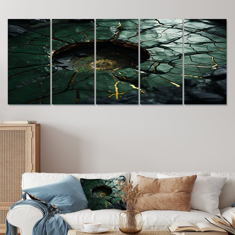 Green Emerald Amazonite Stone Geode I - ensemble d'art mural 5 pièces, H 28 po x l 60 po