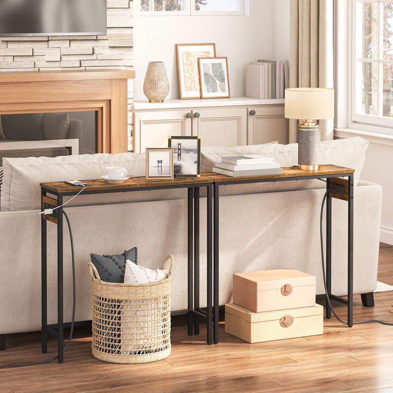Console Table with Power Outlets, Slim Console Table with Charging Station