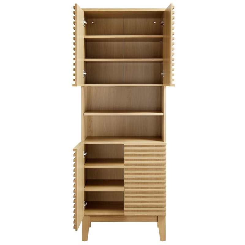 Render Tall Bathroom Storage Cabinet In Walnut, Natural