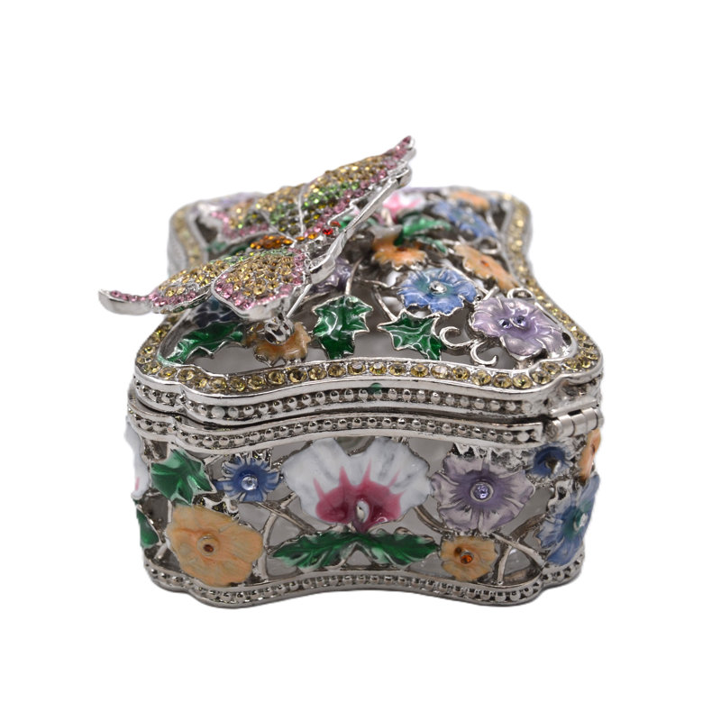 Grande boîte à bijoux florale avec papillon doré