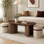 Ensemble de table basse ovale en bois avec 2 poufs gigognes