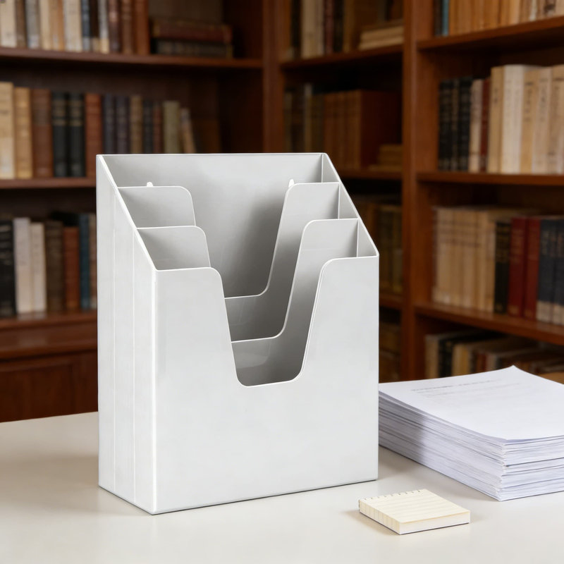 Vertical Triple File Folder Organizer And Sorter With Wall Mount, Durable Plastic Document Holder For Office And Home