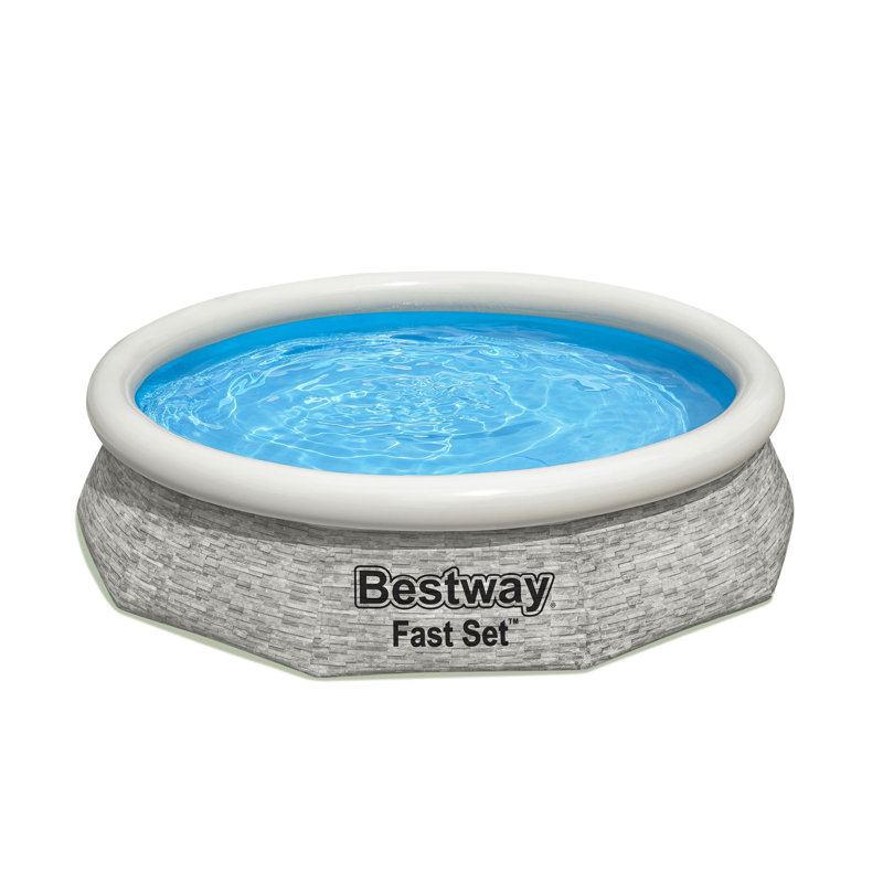 Gray Inflatable Round Above Ground Pool with Filter Pump