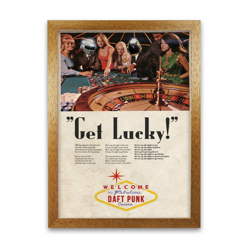 Get Lucky Daft Punk by David Redon - Print, 42 cm H x 29.7 cm W x 5 cm D, Honey Oak