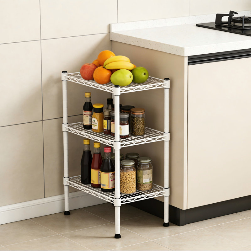 Étagère de rangement blanche à 3 niveaux pour cuisine, garde-manger et salle de bain - Acier, montage facile, design compact, structure métallique à 3 niveaux, idéale pour le salon ou la buanderie, installation facile, grande capacité de charge