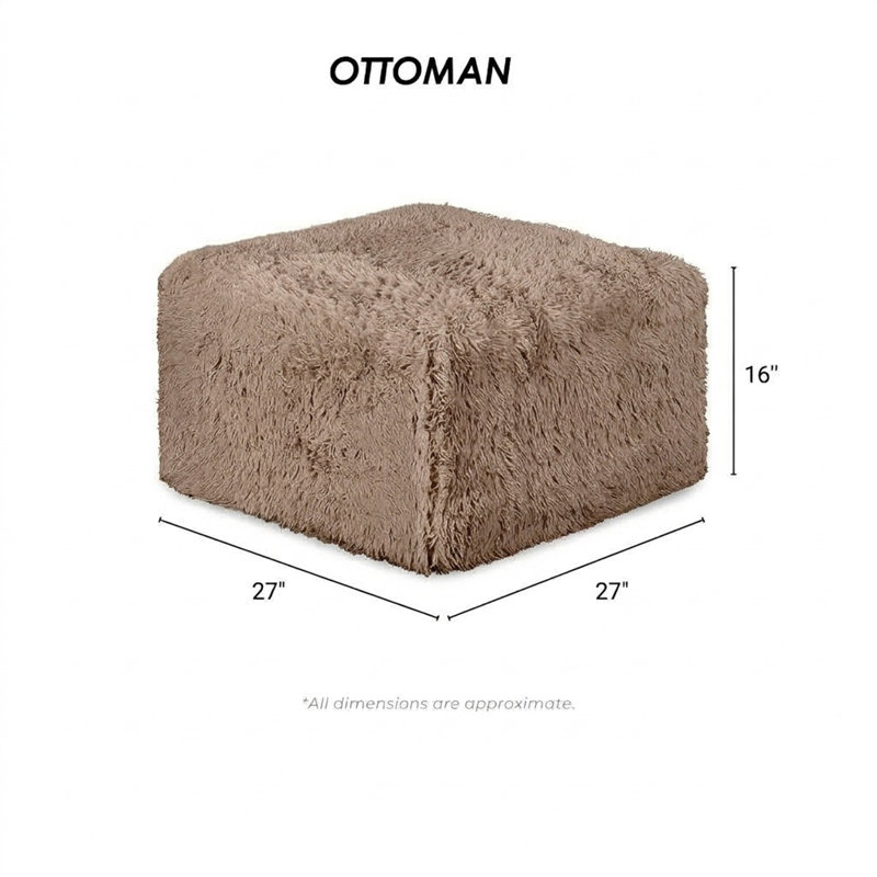Canapé d'angle modulaire 6 pièces pour salon, lit de jour couleur taupe, fausse fourrure, mousse haute densité compressée, fauteuils sans accoudoirs, pouf
