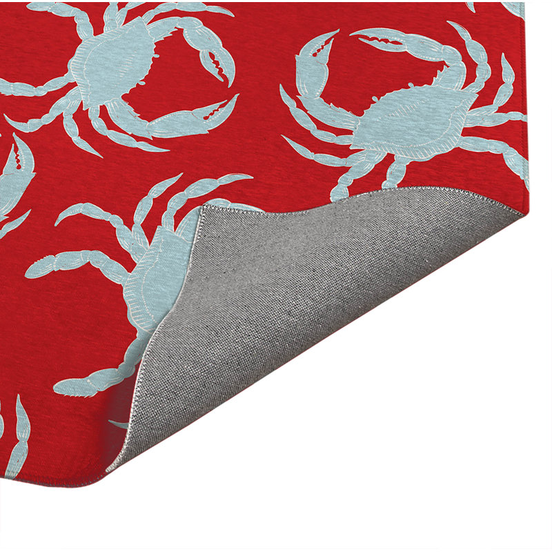 Tapis ultra-mince à profil bas Crabby, Rouge, Rectangle 5 pi x 7 pi