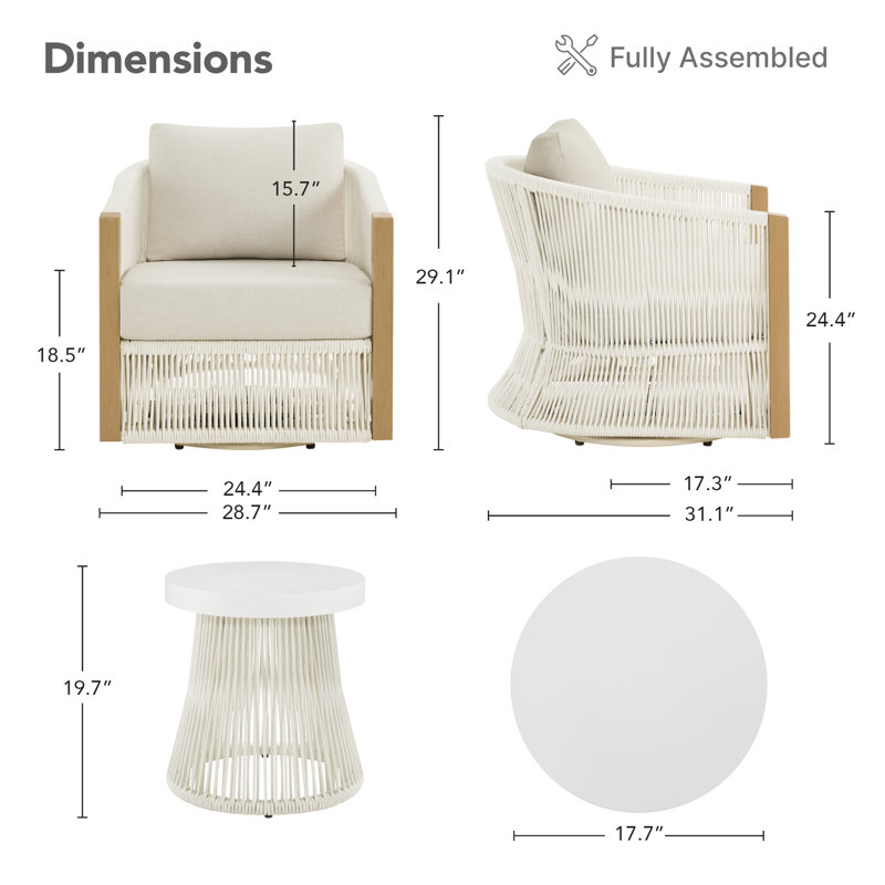 Table d'appoint ronde d'extérieur Jadai, Crème, crème