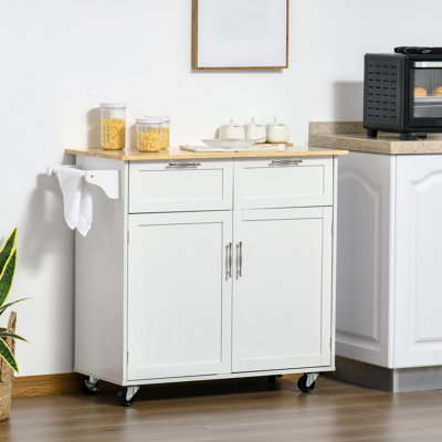 Îlot de cuisine mobile 41 po, blanc - avec tiroirs de rangement et tablettes réglables