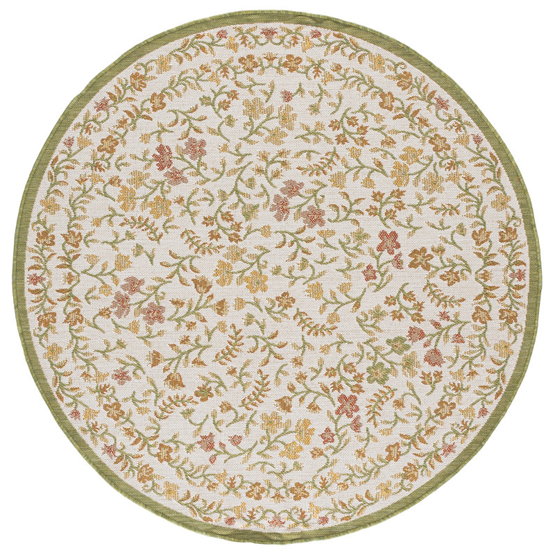 Courtyard Power Loom Polypropylene Plastic; Polyester Floral Indoor / Outdoor Rug, 6'-7" x 6'-7" Round
