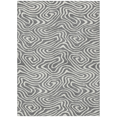 Evalora Gray Washable Indoor-Outdoor Rug - 