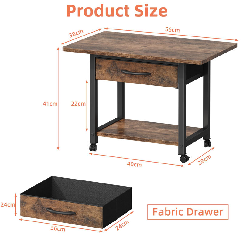 41cm H x 40cm W Printer Stand with Wheels, Black/Rustic Brown