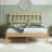 Solid Wood Bed Frame with Wavy Headboard, No Box Spring Needed, Bamboo&Metal-108620993-126376343