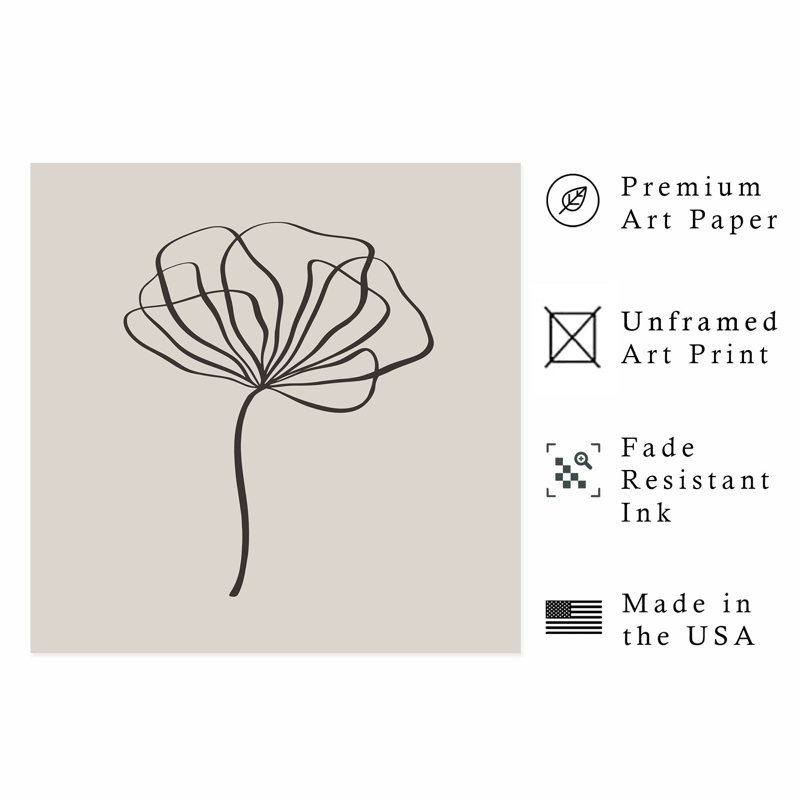Floral beige, reproduction d'art moderne sans cadre, H 18 po x l 18 po