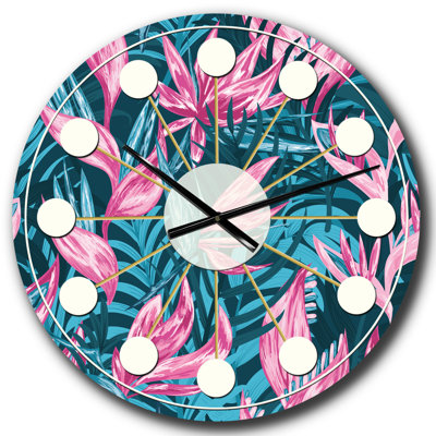 Fleurs tropicales dessinées à la main - horloge murale moderne Mid-Century