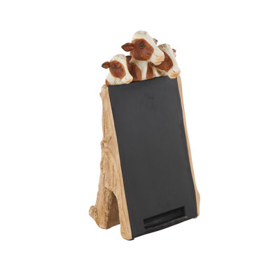 Cole And Grey Polystone Chalkboard Cow Home Decorative Sign With Brown Tree Trunk Frame