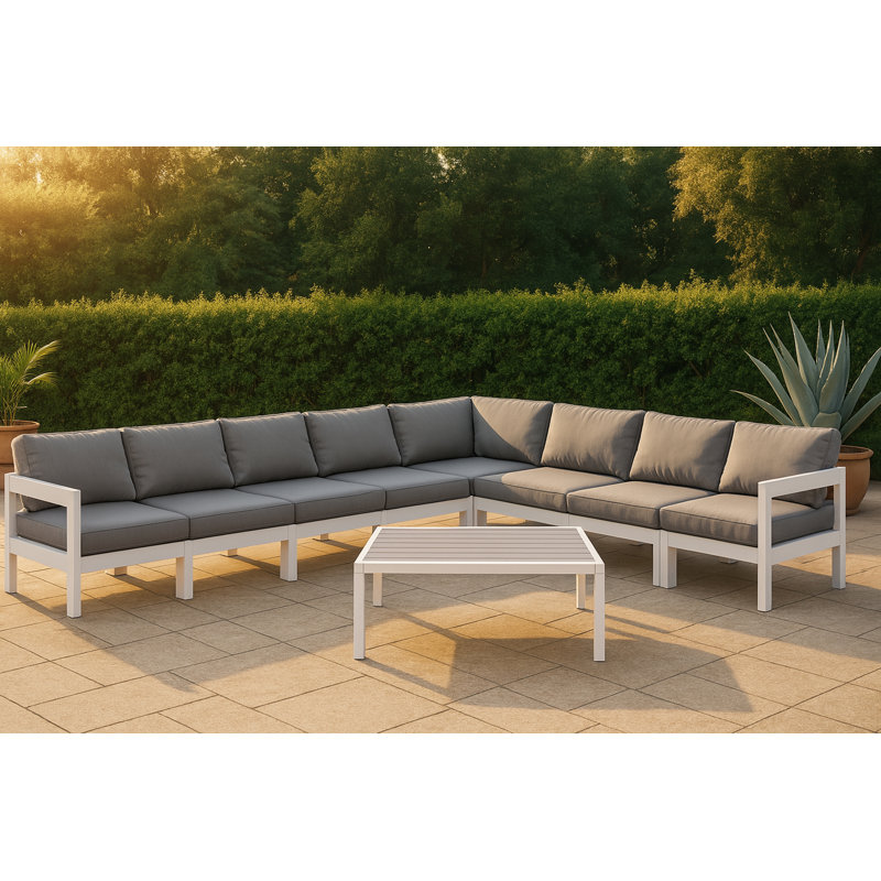 Canapé modulaire d'extérieur faisant face à la droite de 150 po avec coussins Otilla, gris, Blanc