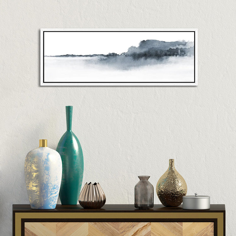 Watercolor Landscape XVII - Panoramic Print on Canvas, 30.48cm H x 91.44cm W x 3.81cm D, White Floater Framed