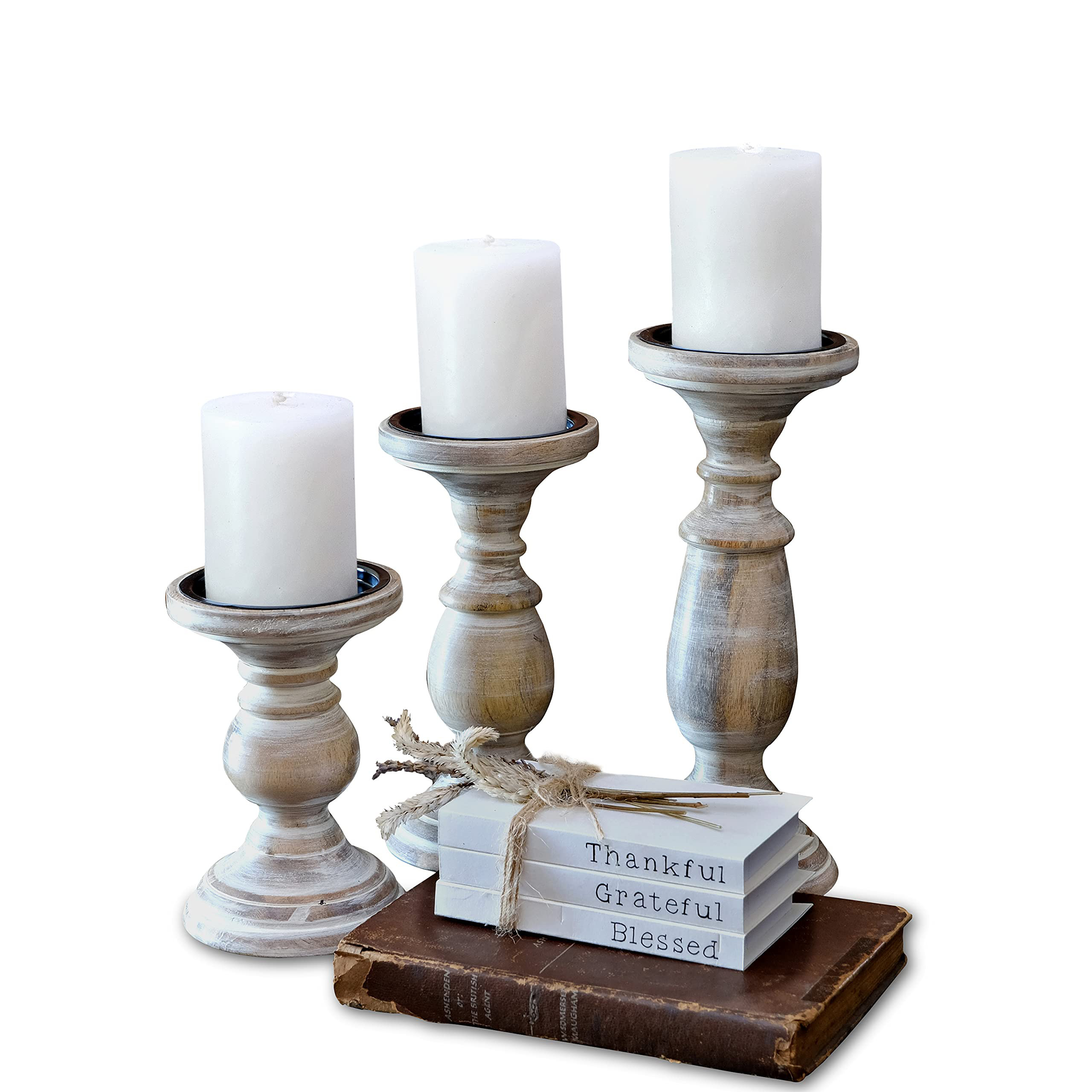 One Allium Way® Candle Holders For Pillar Candles, Wooden Table ...