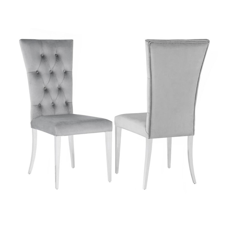 Ensemble de 2 chaises d'appoint rembourrées en velours, Velours gris