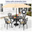 Table de salle à manger d'extérieur ronde en aluminium moulé de 47,24 pouces avec trou pour parasol et 4 fauteuils avec coussins beiges (ensemble de 5 pièces)-963691848