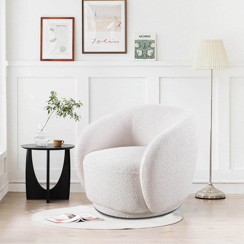Fauteuil demi-tonneau rembourré Boucle, Blanc