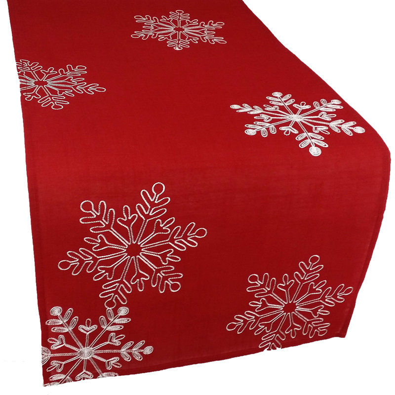 Christmas Embroidered with Snowflakes Table Runner, 108" L x 15" W