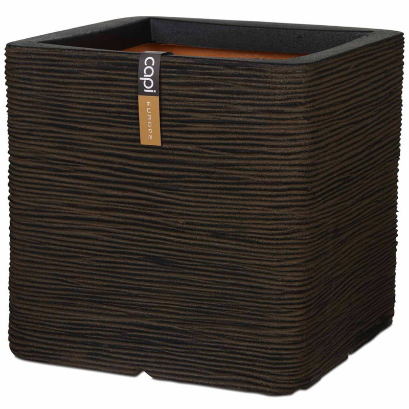 Capi Planter Nature Rib Square, Brown, 30 cm H x 30 cm W x 30 cm D