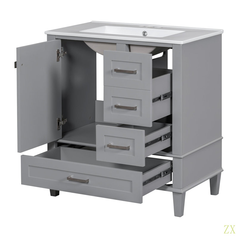 Ensemble de meuble-lavabo moderne avec lavabo 30 po, meuble-lavabo moderne avec porte à fermeture douce et 3 tiroirs, structure en bois massif