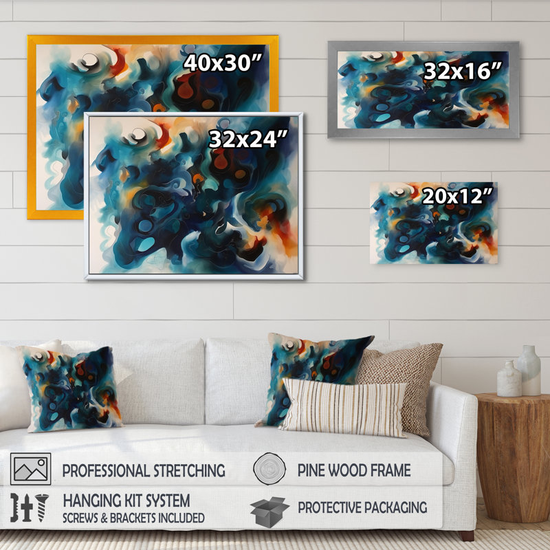 Encre liquide Fiorillo Blue and Orange Marble III sur toile, H 12 po x l 20 po x P 1 po, Encadrement doré