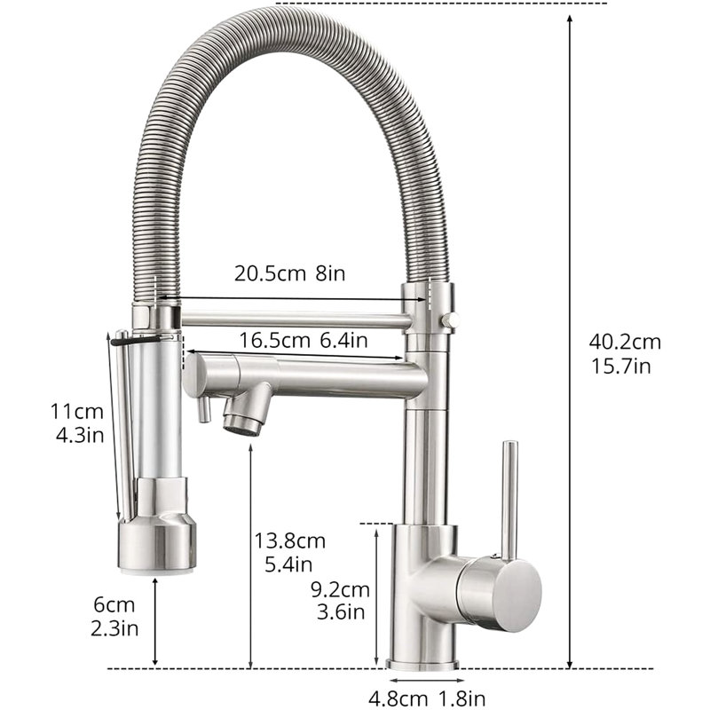 Modern Kitchen Faucet With Brushed Nickel Pull Down - Brass Construction For A Stylish Space In Brass, Ceramic Filler Optimal Water Flow