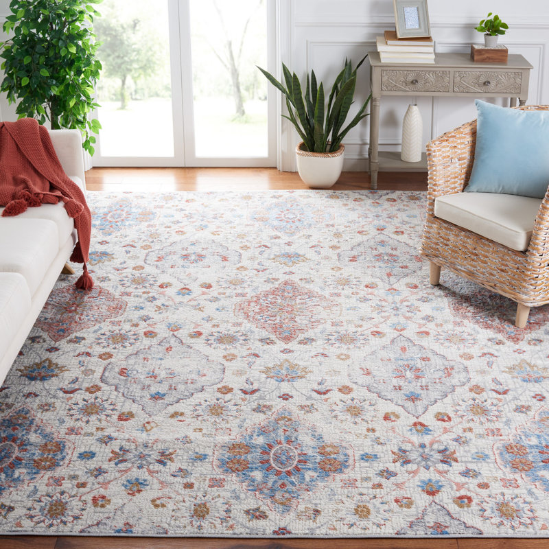 Tapis ivoire / rouille / bleu Montrose, Rectangle 8 pi x 10 pi