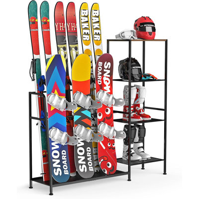 Support autoportant pour planche à neige, 4 paires de skis, 3 pièces de planche à neige, botte, mât, lunettes, équipement de planche à neige