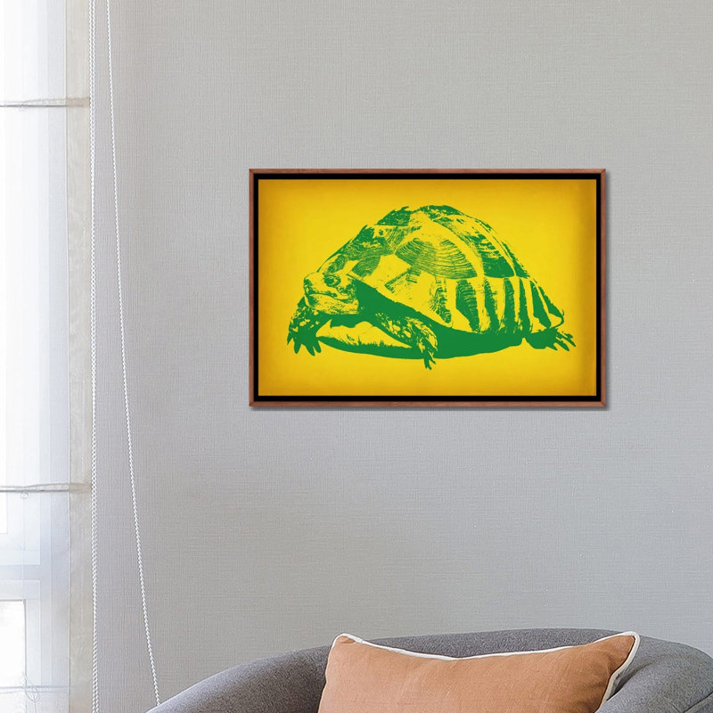 Tortue verte - impression sur toile, H 18 po x l 26 po x P 1,5 po, Toile avec cadre brun, Aucun mat