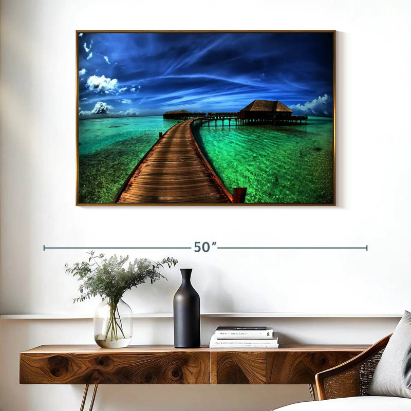 Maldives Bungalow Dock, Cadre flottant doré, 40 po x 27 po
