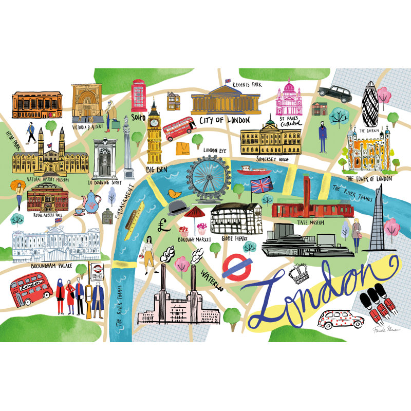 «London Map» par Farida Zaman, reproduction d'art sur toile tendue, H 32 po x l 48 po