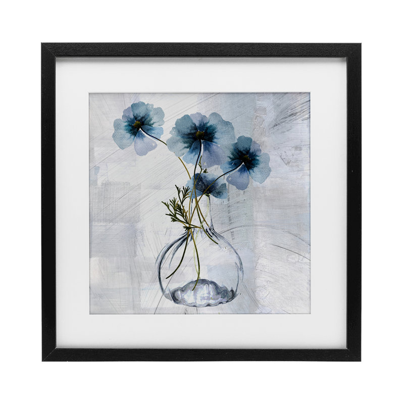 «Tale Of Blue Poppies», reproduction encadrée sous verre, design par Sophie 6, H 13 po x l 13 po, Cadre noir minuit