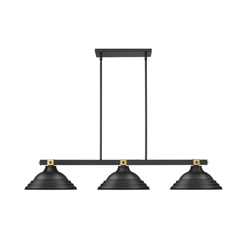 Arles 3 Light Billiard in Matte Black + Rubbed Brass, Black