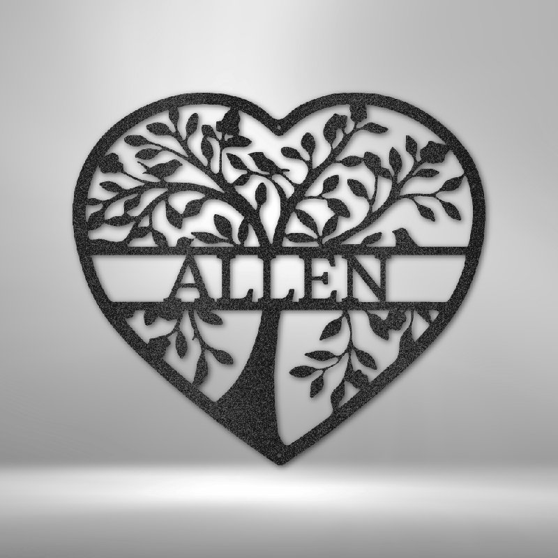 Décoration murale personnalisée en forme d'arbre de famille monogramme personnalisé, Noir, H 14,25 po x l 14,5 po x P 0,5 po