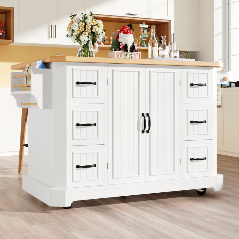 Wood Kitchen Island, White