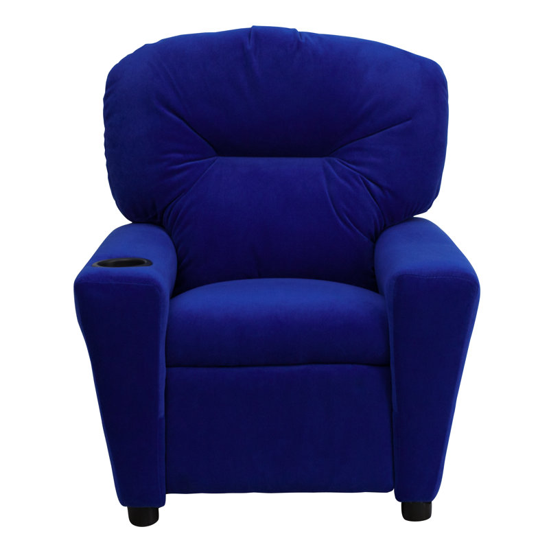 Contemporary Kids Recliner with Cup Holder, Microfiber - Blue