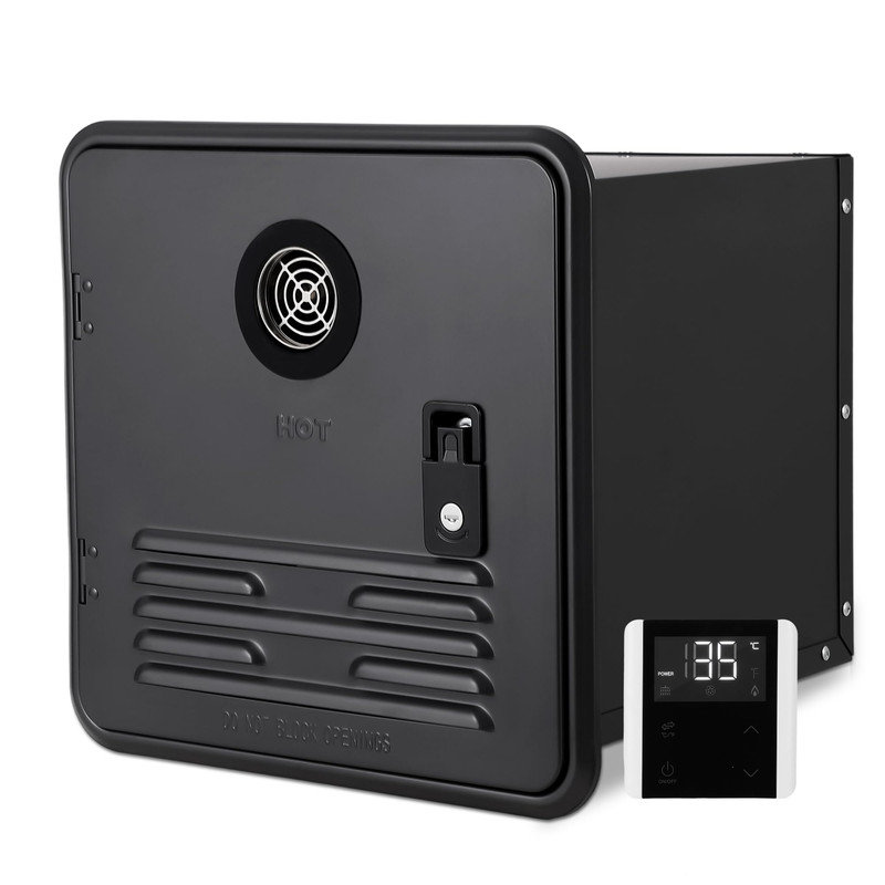 Chauffe-eau au propane pour véhicule récréatif 48 000 BTU - 12 V CC, 15 po x 15 po avec télécommande, Satin Black
