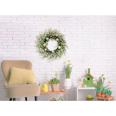 20" Easter Wreath – Pink, Green Yellow Berry & Egg Wreaths For Front Door, Spring Easter Wreath Door Decor Outdoor Indoor