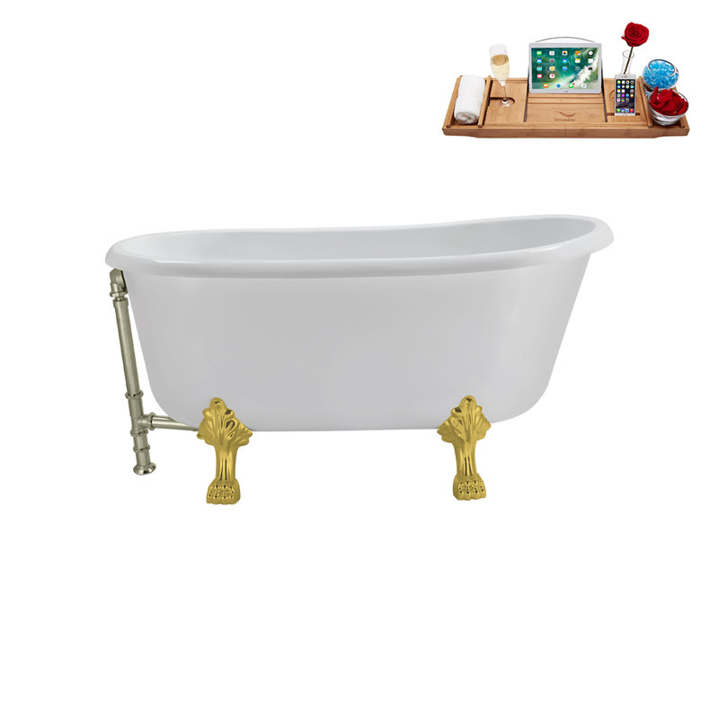 57.5'' x 29.5'' Soaking Acrylic Bathtub, Brushed Nickel, Polished Gold