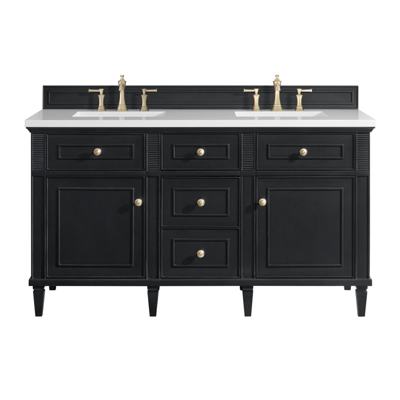 Lorelai 60'' W Double Vanity, Black Onyx, White Zeus, 8" Widespread
