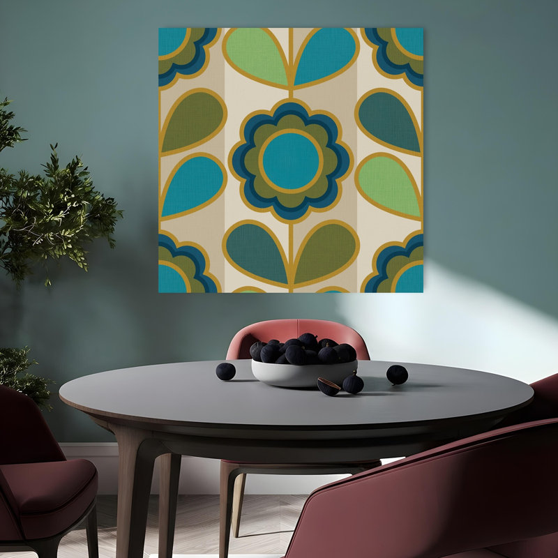Affiche murale florale abstraite géométrique rétro de style Mid-Century Modern, 36" H x 36" W
