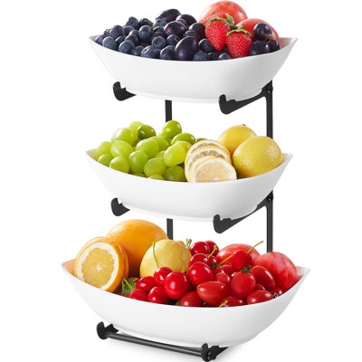 Plastic Fruit Bowl Basket For Kitchen Countertop, 3 Tier Fruit Holder With Metal Stand, Serving Tray For Food, Vegetable, Cake, Dessert In Party