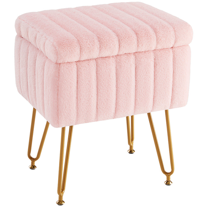 Modern Vanity Stool Chair with 4 Metal Legs and Storage, Multiuse Foot Rest for Makeup Room Bedroom, Pink