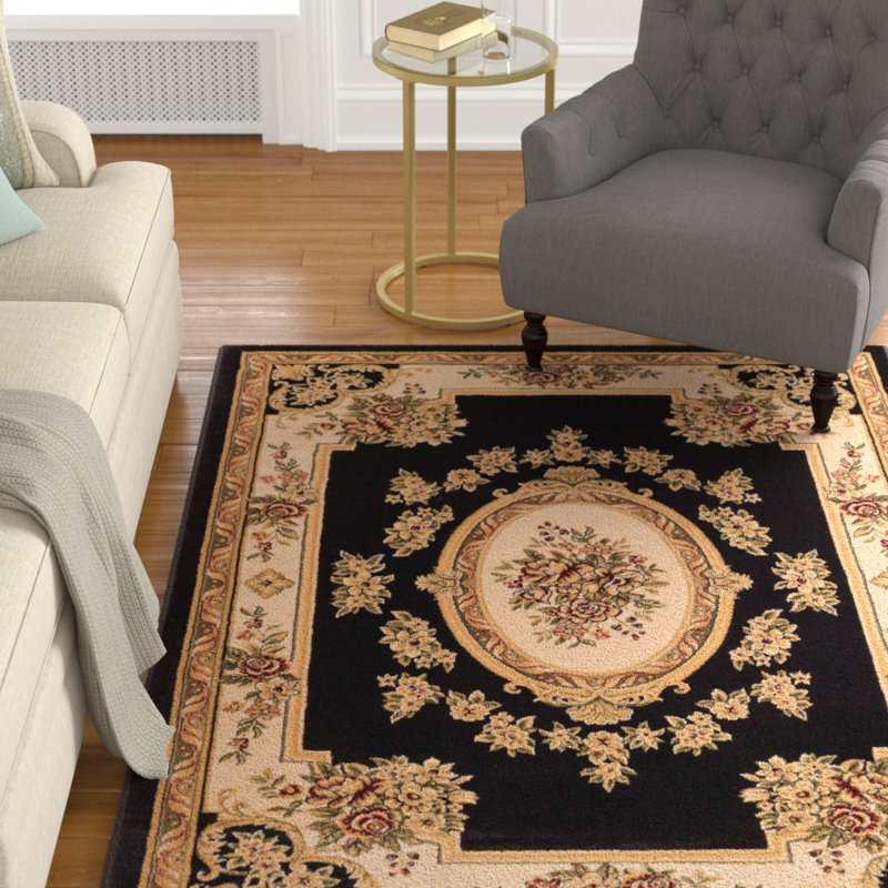 Tapis oriental noir / beige tissé à la machine Colindale, Rectangulaire 3 pi 11 po x 5 pi 3 po