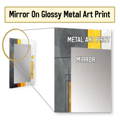 Yellow and Grey geometric fusion 6 - Geometric Mirror, Modern Decorative Wall Mirror, Printed Metal Art